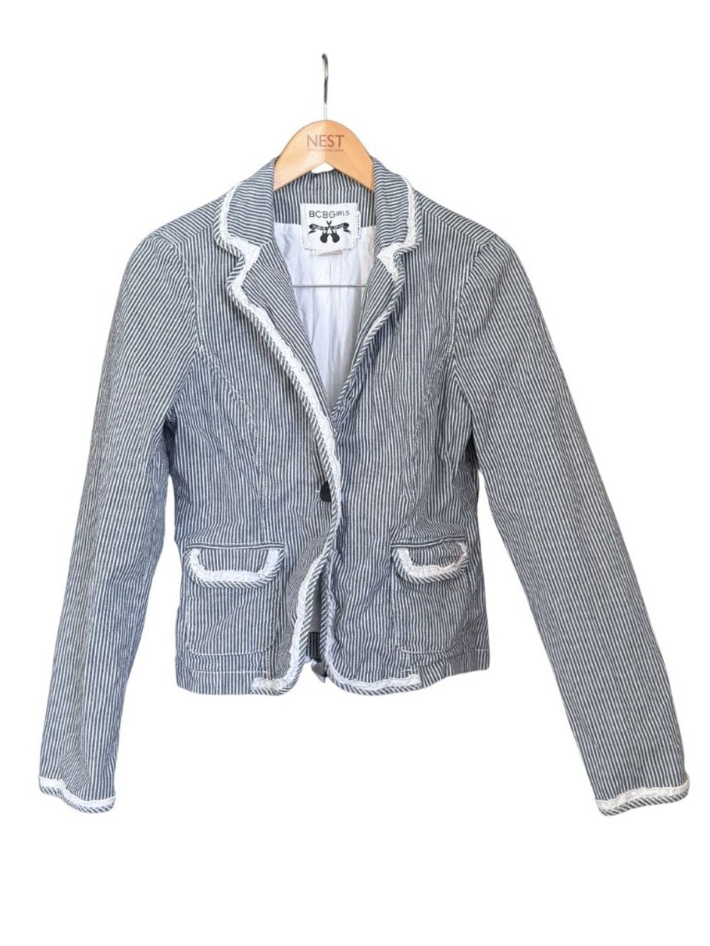 Vintage BCBGIRLS Pinstripe Cotton Blazer Jacket Y2K Guitar Label L (Fits S)